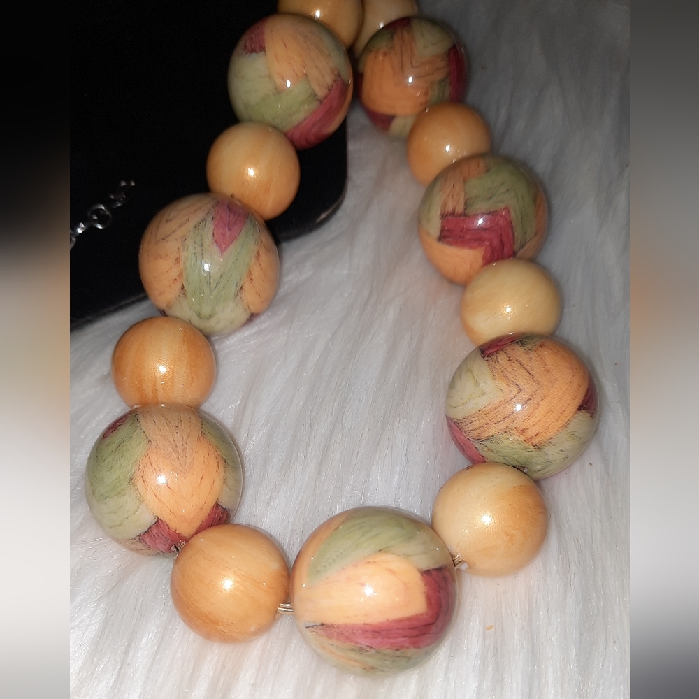 Vintage Sunny decor beaded necklace gold cord adjustable JS tag
